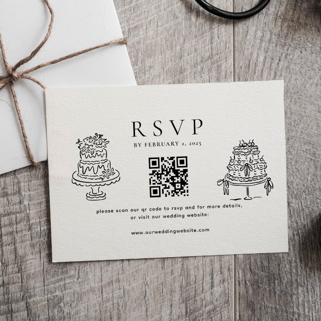 Simple Minimal Cake Wedding Qr Code Wedding  RSVP Karte (Von Creator hochgeladen)