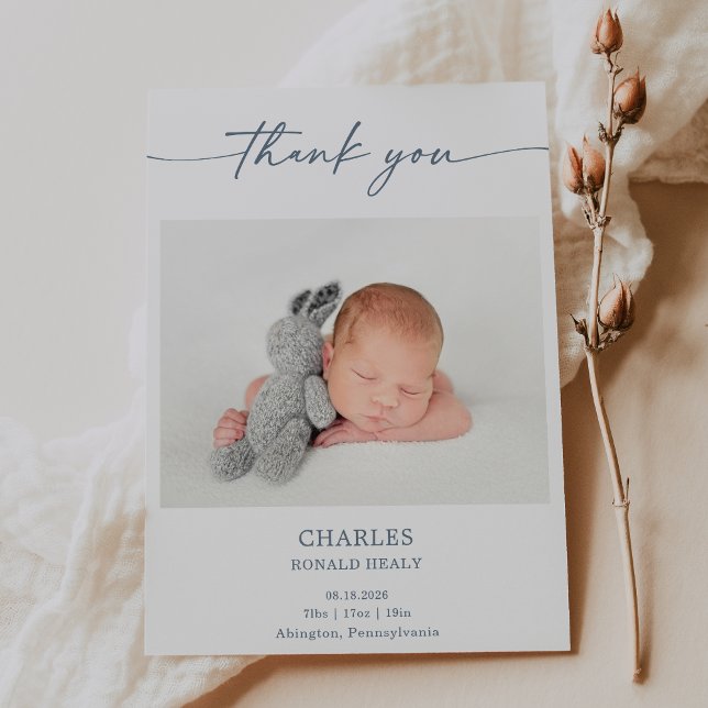 Simple Minimal Elegant Baby Photo Thank You Card Einladung (Von Creator hochgeladen)