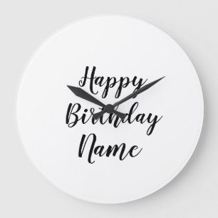 simple minimal happy birthday add your name große wanduhr