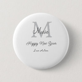 simple minimal happy new year monogram gray name  button