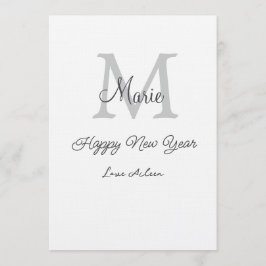 simple minimal happy new year monogram gray name  einladung
