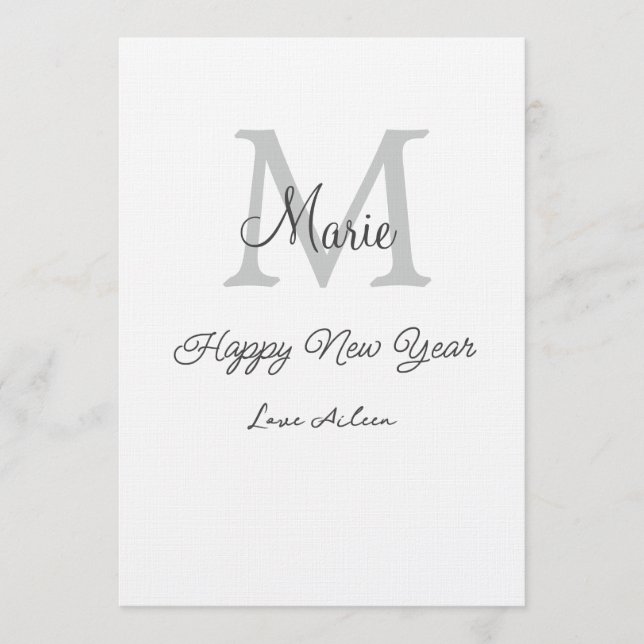 simple minimal happy new year monogram gray name  einladung (Vorderseite)