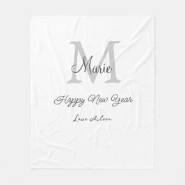 simple minimal happy new year monogram gray name  fleecedecke