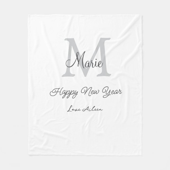 simple minimal happy new year monogram gray name  fleecedecke (Vorderseite)