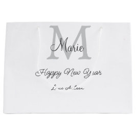 simple minimal happy new year monogram gray name  große geschenktüte