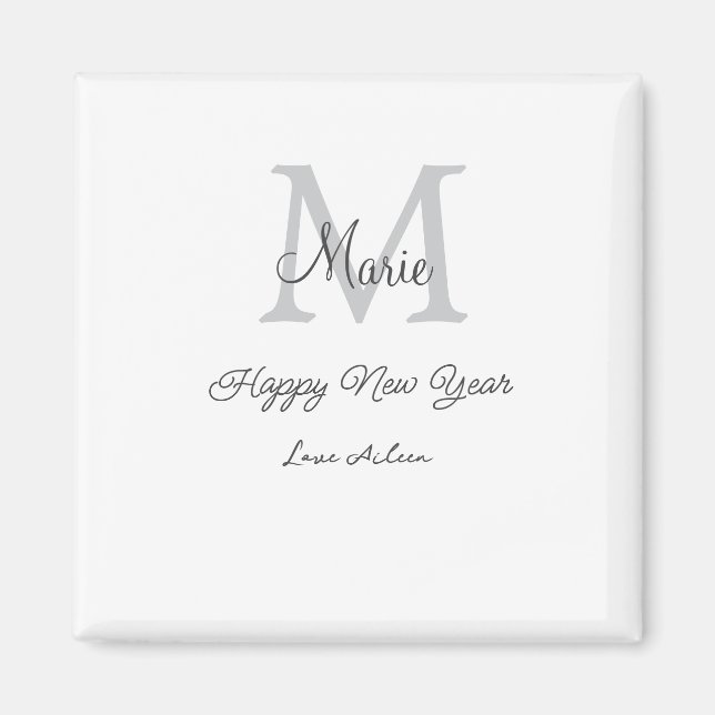 simple minimal happy new year monogram gray name  magnet (Vorne)