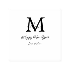 simple minimal happy new year monogram gray name  permastempel