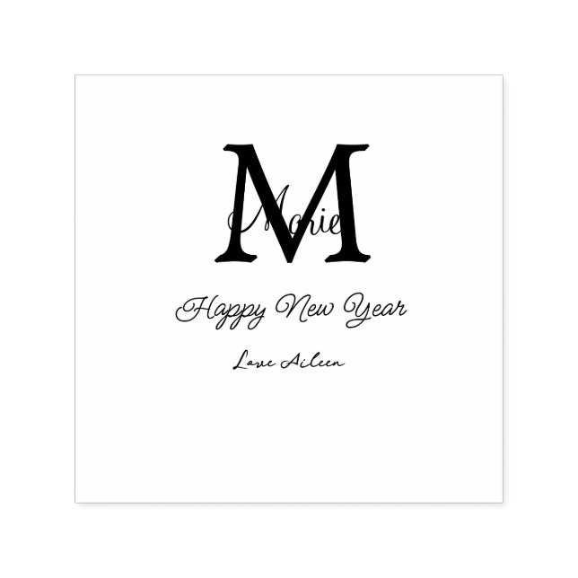 simple minimal happy new year monogram gray name  permastempel (Design)