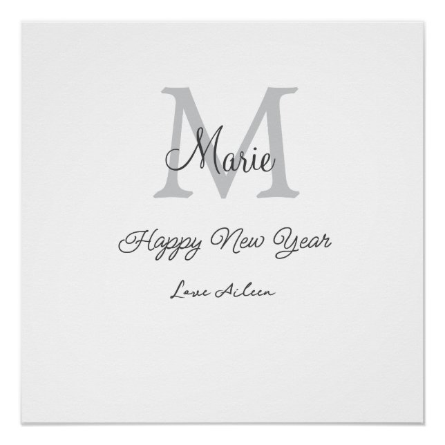 simple minimal happy new year monogram gray name  poster (Vorderseite)