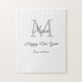 simple minimal happy new year monogram gray name  puzzle