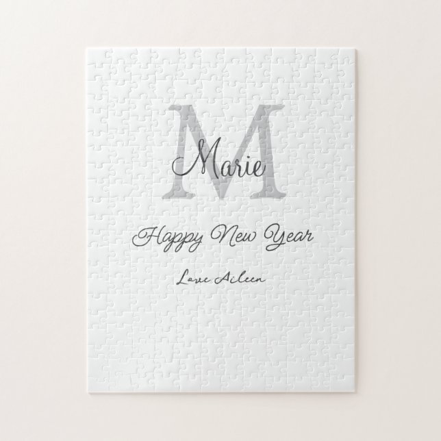 simple minimal happy new year monogram gray name  puzzle (Vertikal)