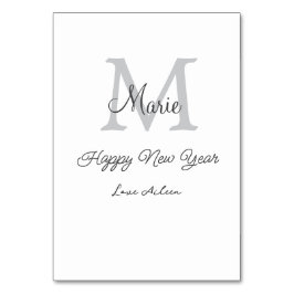 simple minimal happy new year monogram gray name  tischnummer