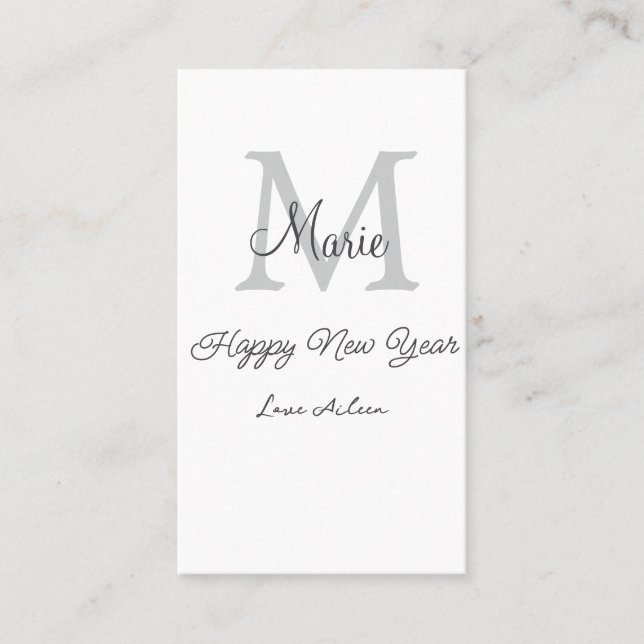 simple minimal happy new year monogram gray name  visitenkarte (Vorderseite)