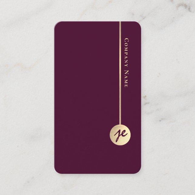 Simple Minimal Monogram Elegant Burgundy Wine Gold Visitenkarte (Vorderseite)