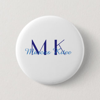 simple minimal monogram personalized name blue ret button