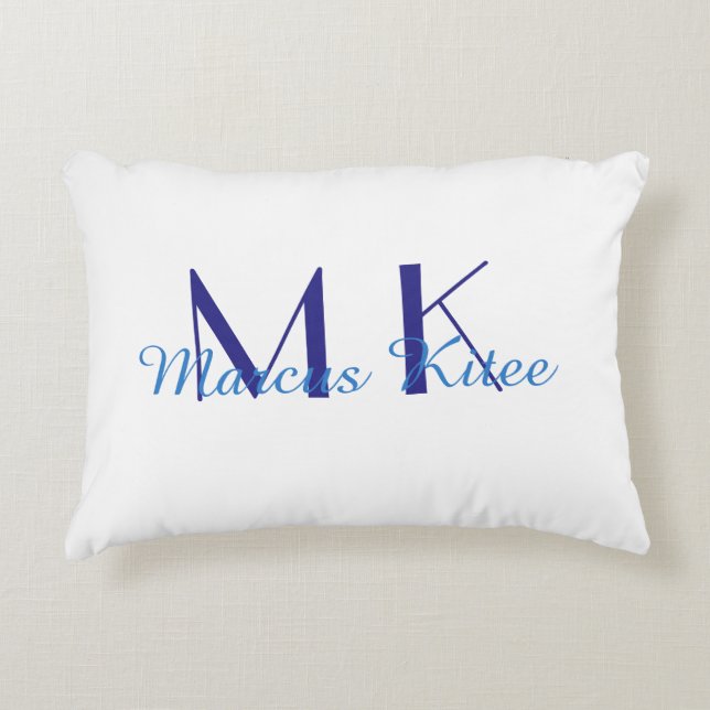 simple minimal monogram personalized name blue ret dekokissen (Vorderseite)