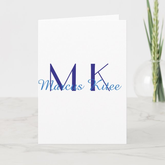 simple minimal monogram personalized name blue ret karte (Vorderseite)