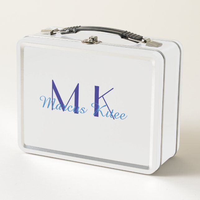 simple minimal monogram personalized name blue ret metall brotdose (Vorderseite)