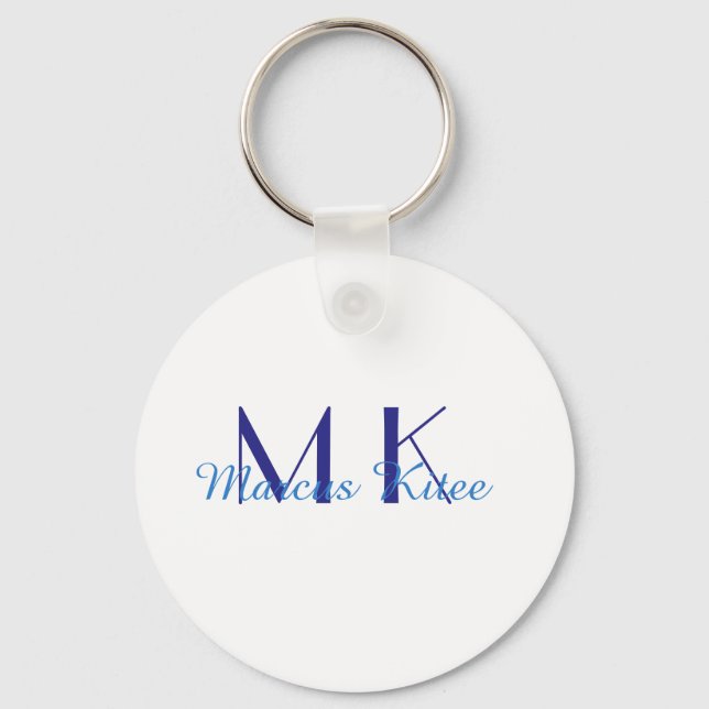 simple minimal monogram personalized name blue ret schlüsselanhänger (Vorderseite)