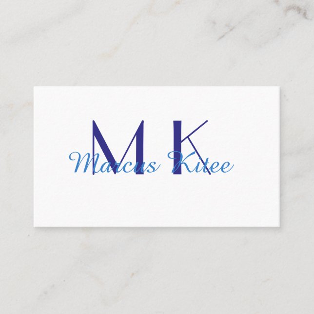 simple minimal monogram personalized name blue ret visitenkarte (Vorderseite)