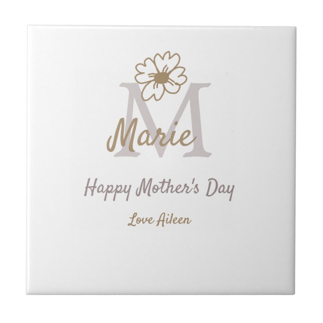 simple minimal mother's day monogram golden gray f fliese (Vorderseite)