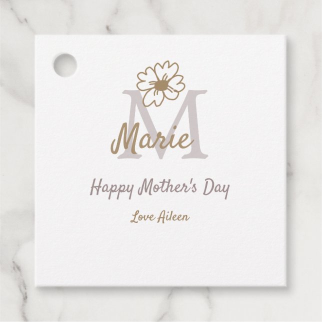 simple minimal mother's day monogram golden gray f geschenkanhänger (Vorderseite)