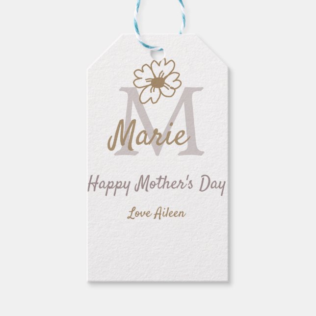 simple minimal mother's day monogram golden gray f geschenkanhänger (Vorderseite)