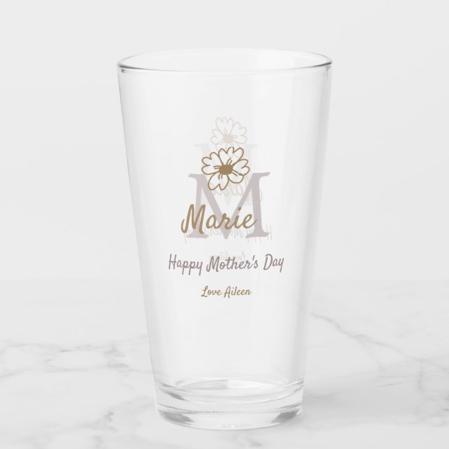 simple minimal mother's day monogram golden gray f glas (Vorderseite)