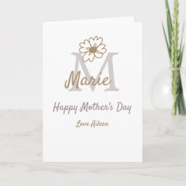 simple minimal mother's day monogram golden gray f karte