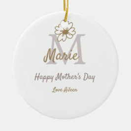 simple minimal mother's day monogram golden gray f keramik ornament
