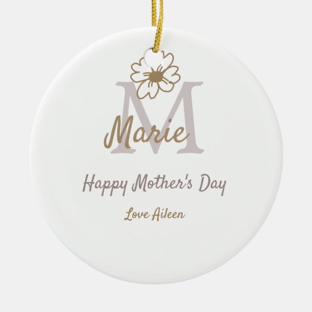 simple minimal mother's day monogram golden gray f keramik ornament (Vorne)