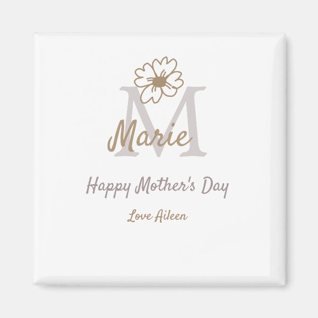 simple minimal mother's day monogram golden gray f magnet (Vorne)