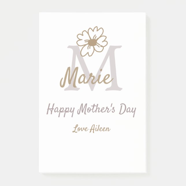 simple minimal mother's day monogram golden gray f post-it klebezettel (Vorderseite)