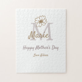 simple minimal mother's day monogram golden gray f puzzle