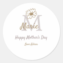 simple minimal mother's day monogram golden gray f runder aufkleber