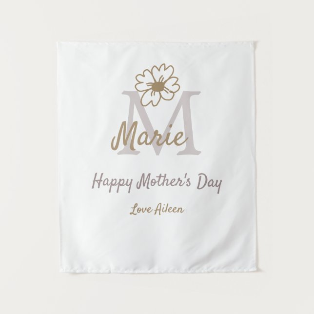 simple minimal mother's day monogram golden gray f wandteppich (Vorderseite)