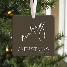 Simple Minimal Olive White Family Name Christmas Keramikornament
