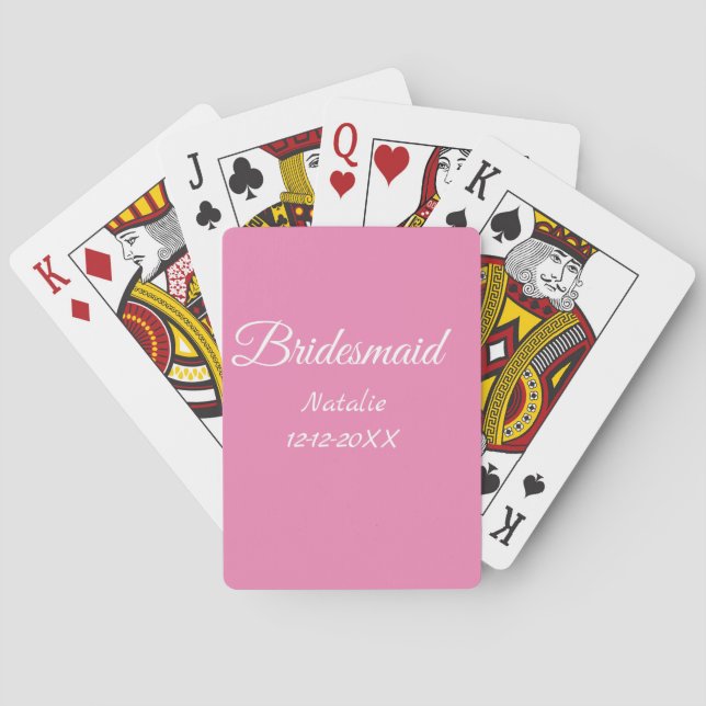 Simple minimal pink bridesmaid add name year text  spielkarten (Rückseite)