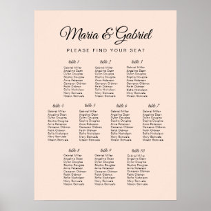 Simple minimal. Pink Wedding Seating Chart Poster