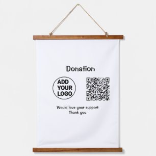 Simple minimal q r code add logo social-media text wandteppich mit holzrahmen