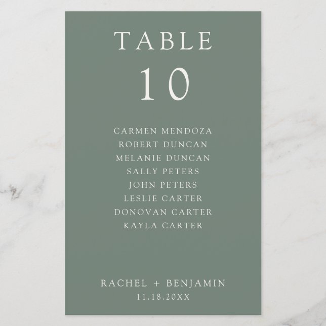 Simple Minimal Sage Green Wedding Seating Chart (Vorderseite)