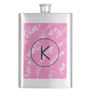 simple minimal white monogram pink glitter waterco flachmann