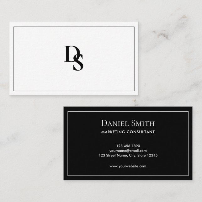 Simple Minimalist Black and White Monogram Visitenkarte (Vorne/Hinten)