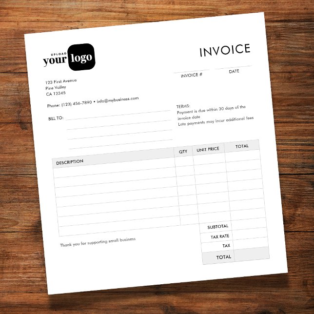 Simple Minimalist Custom Logo Invoice Notizblock (Von Creator hochgeladen)