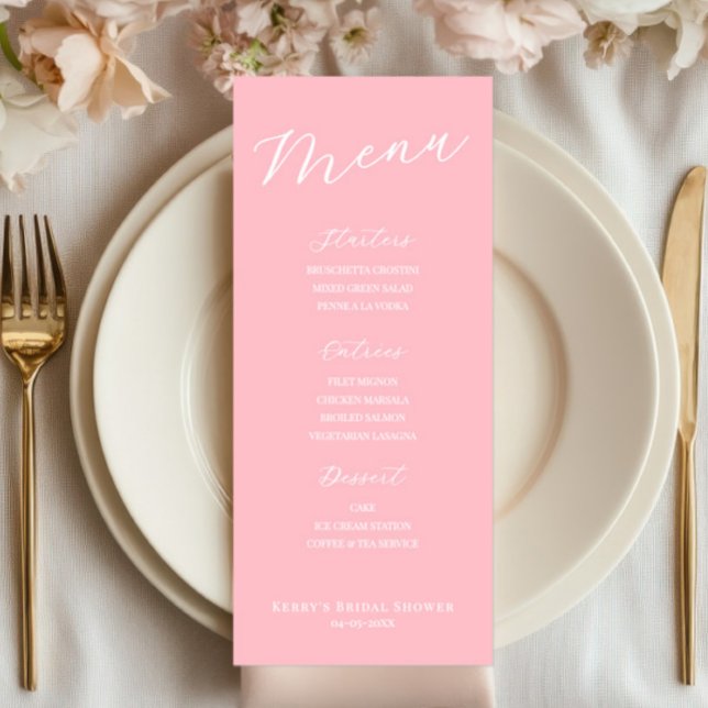 Simple Minimalist Light Pink Menu Card  Menükarte (pink menu sign, wedding menu, bridal shower, baptism decor, simple minimalist, elegant reception)