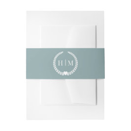 Simple Minimalist Misty Sage Blue Monogram Einladungsbanderole