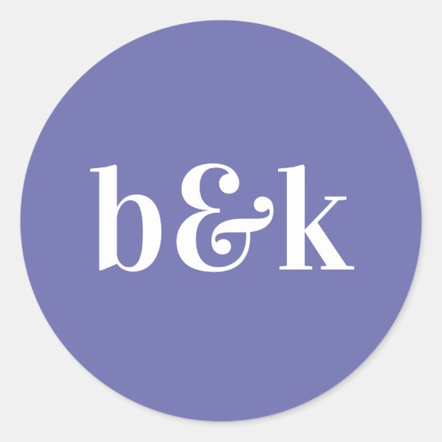 Simple Minimalist Monogram Initials Purple Wedding Runder Aufkleber (Vorderseite)