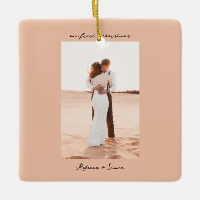 Simple Minimalist Script Photo Keramikornament (Vorderseite)