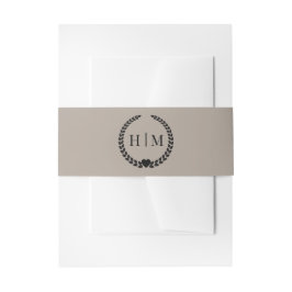 Simple Minimalist Taupe Linen Brown Monogram Einladungsbanderole