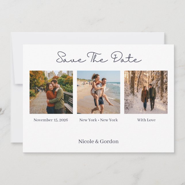 Simple Minimalist with Photos Wedding Save The Date (Vorderseite)